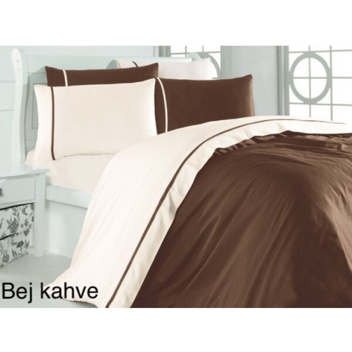 Комплект постельного белья First Choice Satin Bej Kahve Евро