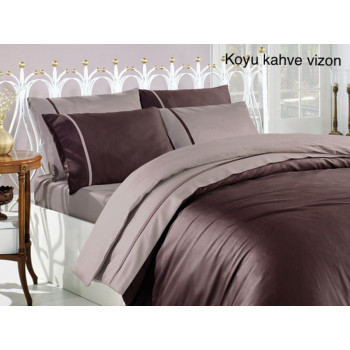 Комплект постельного белья First Choice Satin Ekru Kahve Vizon Евро