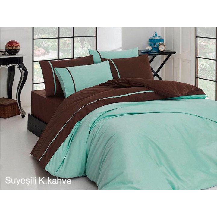 Комплект постельного белья First Choice Satin Su Yesili Koyu Kahve Евро (m012403)