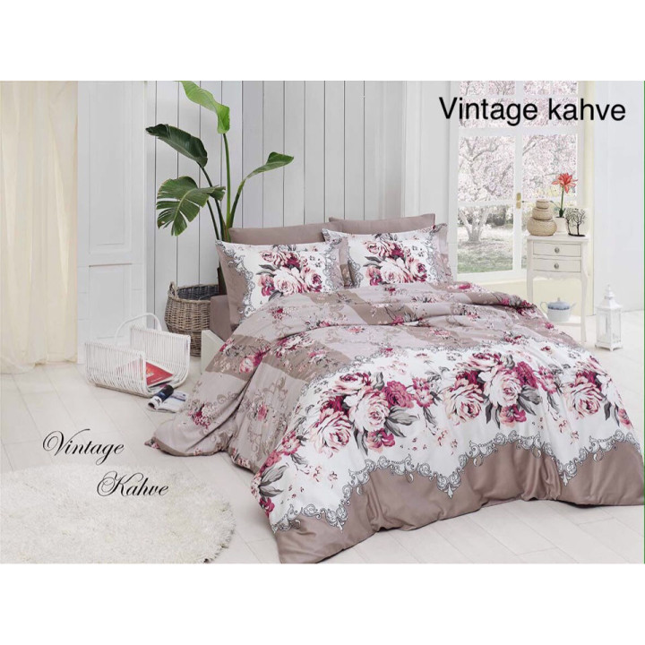 Комплект постельного белья First Choice Satin Vintage Kahve Евро (m012368)