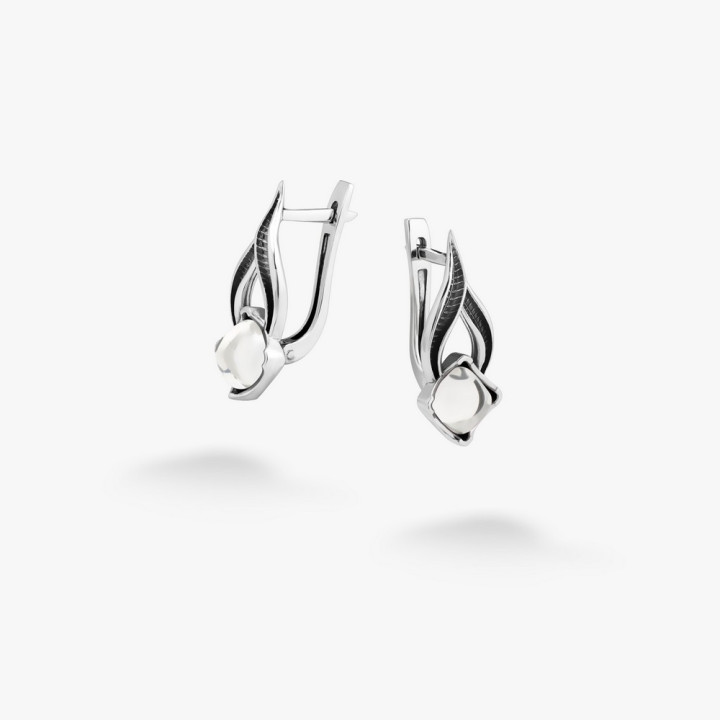 Серебряные Серьги Листочек Вербочки Crystal
