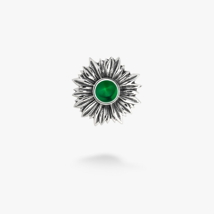 Серебряная Брошь значок Подсолнух Emerald