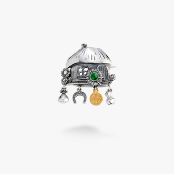 Срібна Брошка Хатка Emerald Gold