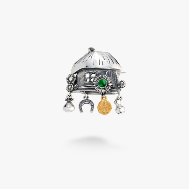 Серебряная Брошь Хатка Emerald Gold