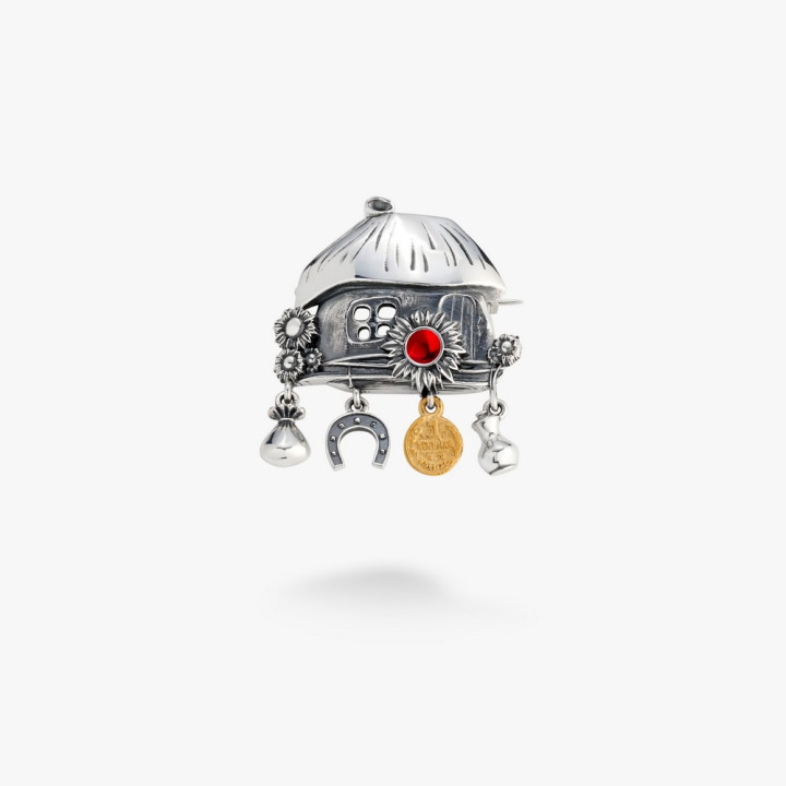Серебряная Брошь Хатка Light Siam Gold