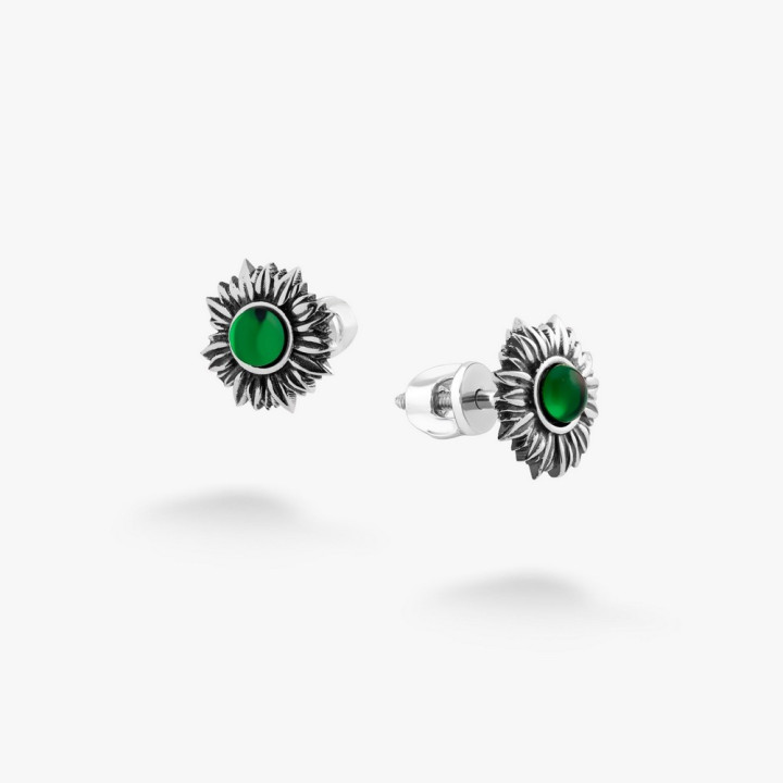 Серебряные Пусеты Подсолнух Emerald