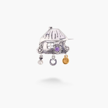 Серебряная Брошь Хатка Mini Аметист