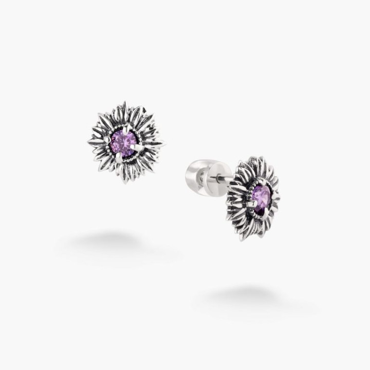 Серебряные Пусеты Подсолнух Amethyst