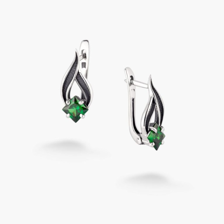 Серебряные Серьги Листочек Вербочки Emerald