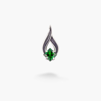Серебряный Кулон Листочек Вербочки Emerald