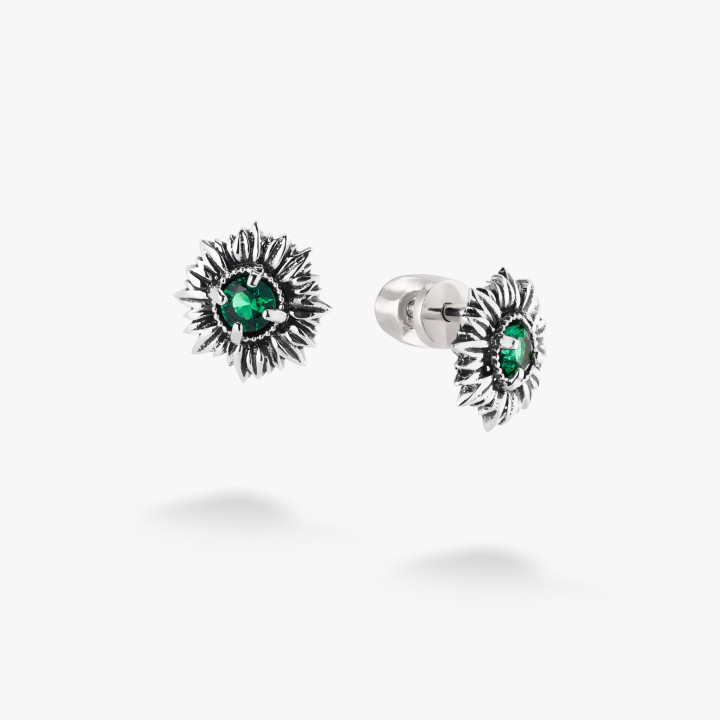 Серебряные Пусеты Подсолнух Emerald Zirkon