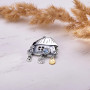 Серебряная Брошь Хатка Mini Голубой Топаз Позолота Циркон  - фото 4