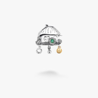 Серебряная Брошь Хатка Mini Эмеральд Позолота Циркон