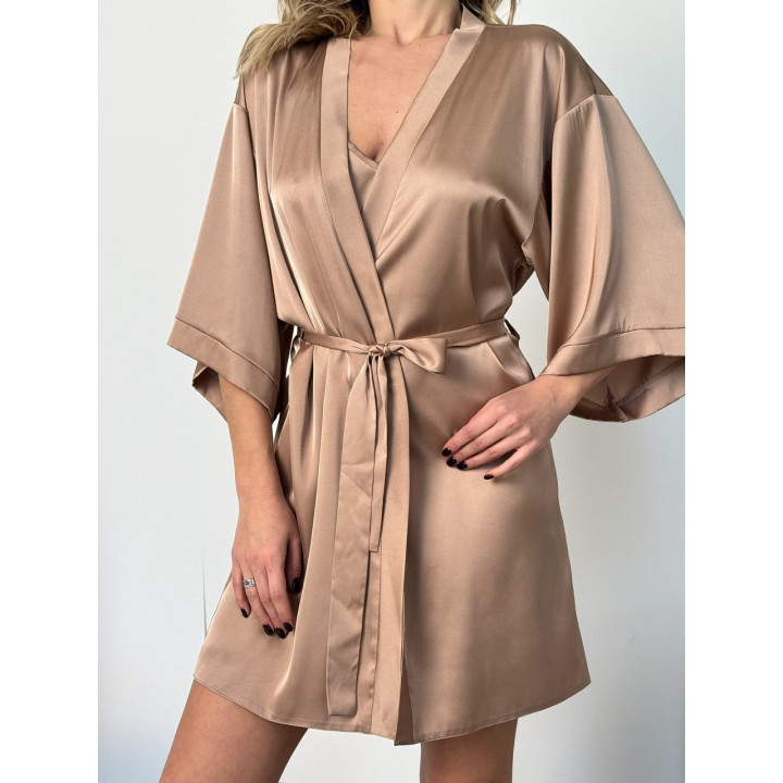 Шовковий короткий Халат Infinity Beige