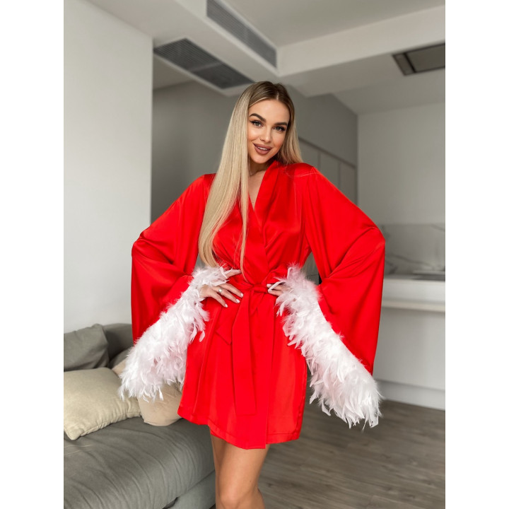 Халат Noelia кімоно з пір'ям червоний