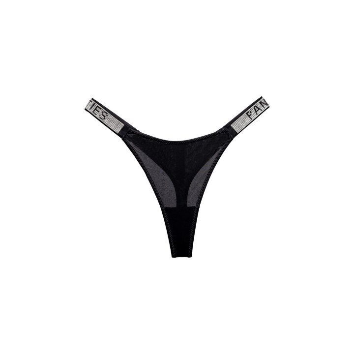 Трусики стрінги зі стразами чорні Panties арт.1019