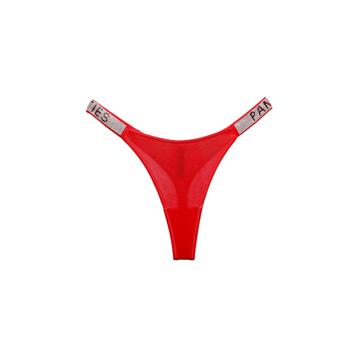Трусики стрінги зі стразами червоні Panties арт.1019
